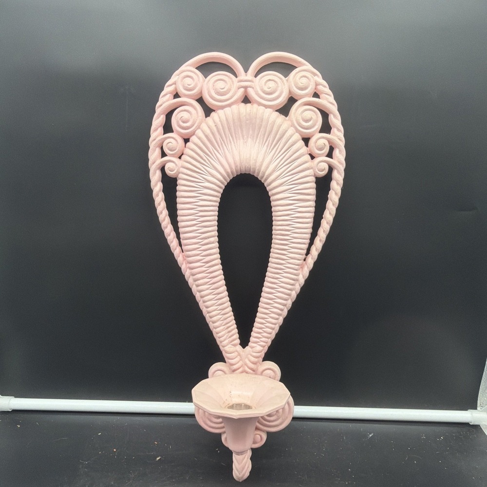VTG Burwood Home Interior 1278-1 Pink Scroll Candle Wall Sconce 17" Tall